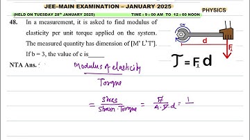 Jee main 2025 ( 28 Jan shift 2) Q48. In a measurement, it is asked to find modulus of elasticity