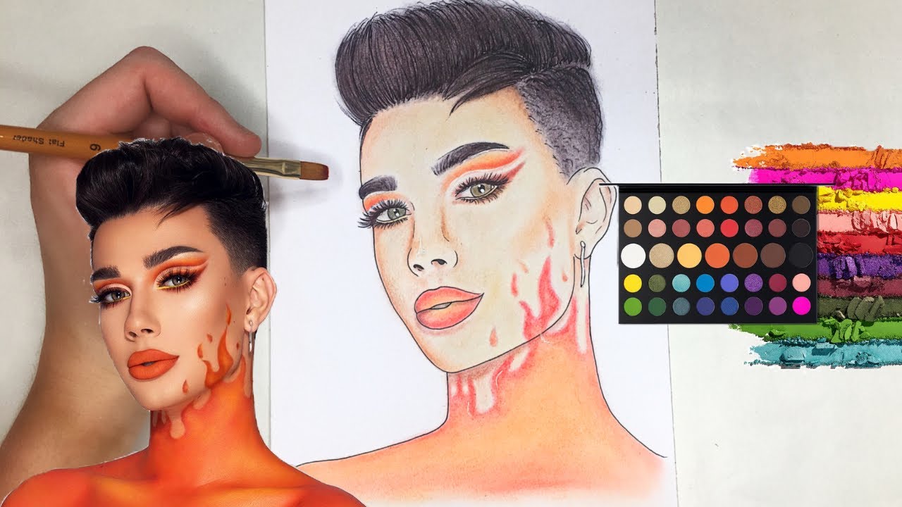 59. DRAWING JAMES CHARLES ONLY USING HIS EYESHADOW PALETTE DRAWING YOUTUBER...