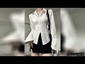 Sexy Slim Flared Sleeve Women's Shirt Solid Lapel Single-breasted Back Bandage Tunic Female Blouses