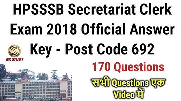 HPSSSB Secretariat Clerk Exam 2018 Official Answer Key - Post Code 692 - GK STUDY