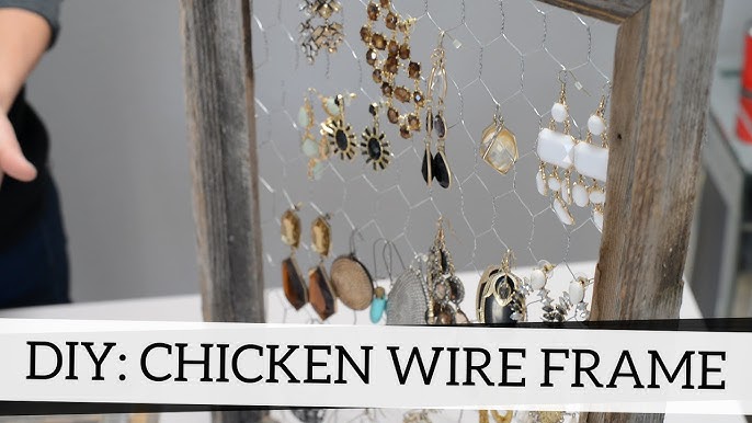 Chicken wire frame, Jewelry organizer, farmhouse wall decor, Rustic frame  White