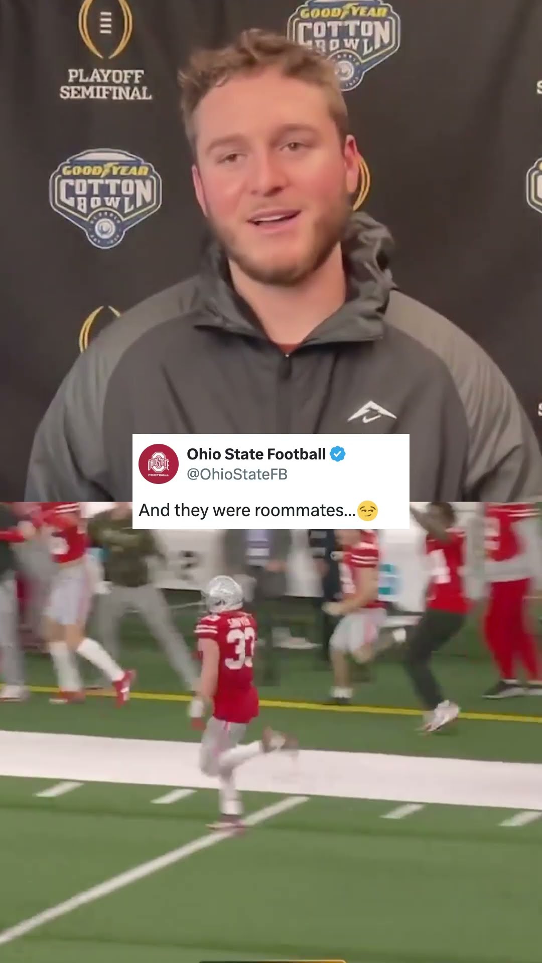 Quinn Ewers said he was excited to see former Ohio State roommate Jack Sawyer earlier this week ?
