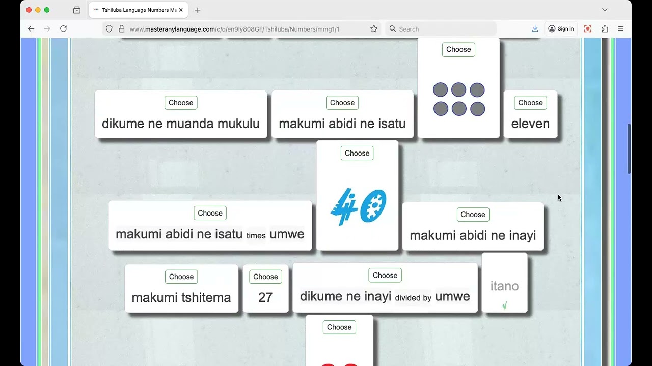 Tshiluba Language Numbers Master Game