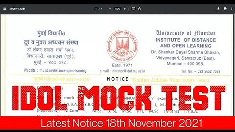 IDOL MOCK TEST | 20th & 21st November 2021 | Mumbai University IDOL | Ashish Sir