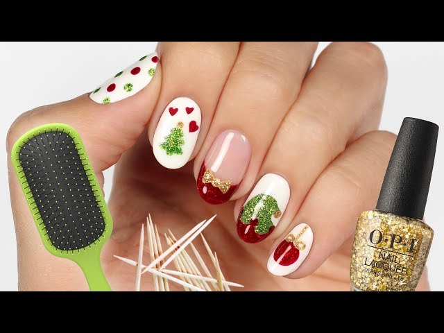 5 Christmas Nail Art Designs Using Household Items!