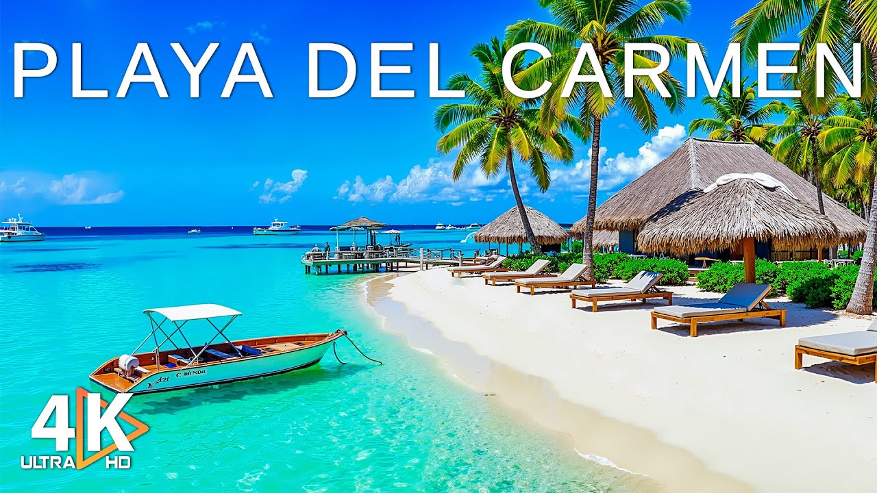 Playa del Carmen 4K 🌊 Turquoise Waters & Palm Fringed Shores with Deep House Music
