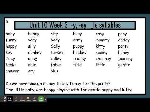 First Grade Phonics Unit 10 Week 3, -y, -ey, -le syllables