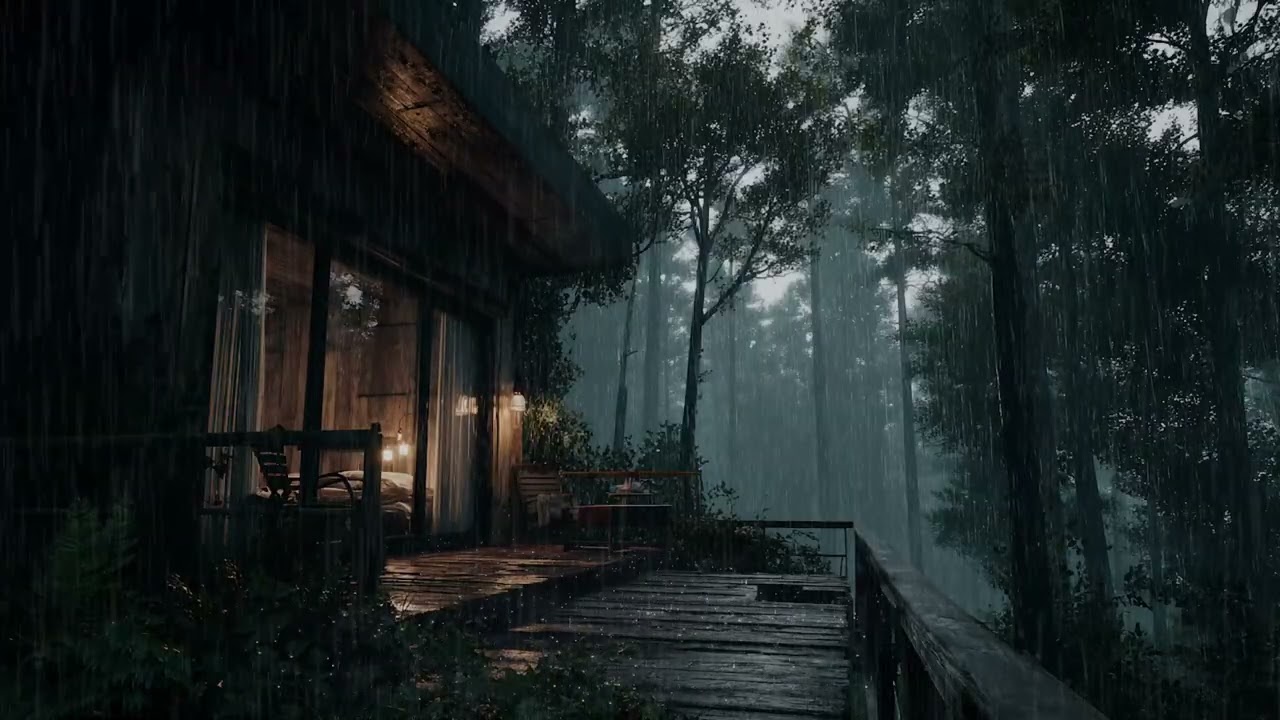 Quiet Rainy Night in a Forest Room | Calm Sleep Atmosphere [No Music]