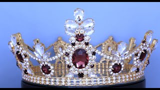 Full Rhinestone Gold Queen King Crown screenshot 1