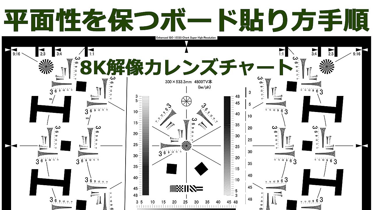 8K4800本解像力測定光学レンズテストチャート】ボードへの貼り方手順