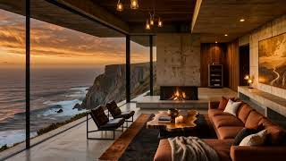 Cozy Coastal Sunset Fireplace Ambience 🌅🔥 | Modern Oceanfront Lounge for Relaxation & Sleep screenshot 4