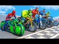 SPIDERMAN &amp; Hulk w ALL SUPERHEROES Racing Motorcycles Event Day Competition Challenge #962