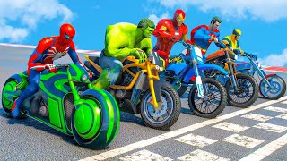 SPIDERMAN & Hulk w ALL SUPERHEROES Racing Motorcycles Event Day Competition Challenge #962