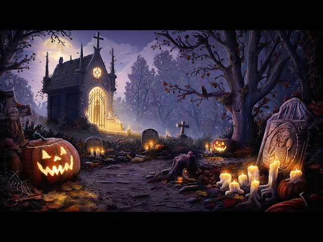 Haunted Graveyard Halloween Ambience with Spooky and Relaxing Sounds class=
