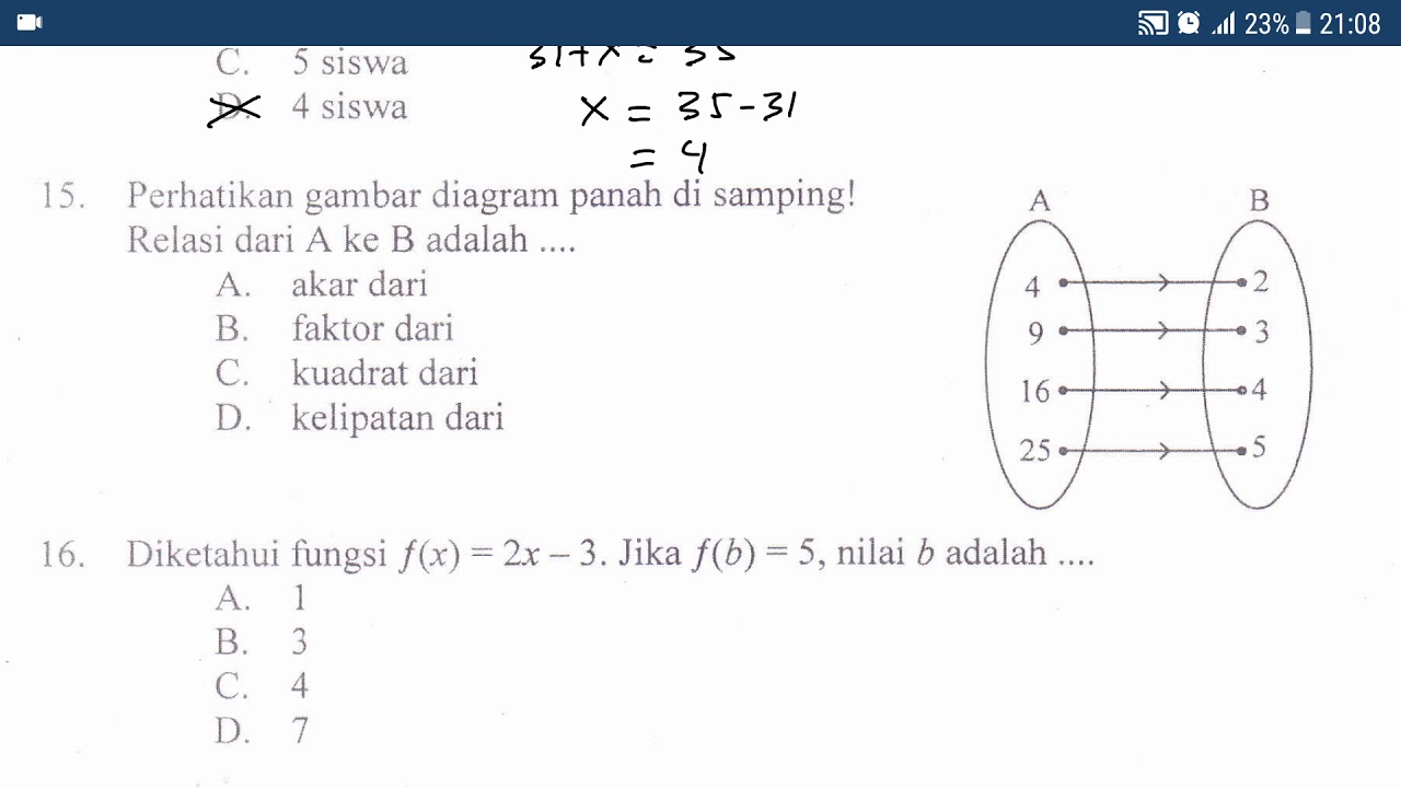 15 Menentukan Relasi Dari Dua Himpunan Pembahasan Soal Un Matematika Smp Tahun 2017 Youtube