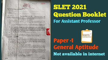 SLET 2021 Paper -1 General Aptitude Question Booklet||learn Mathematics||