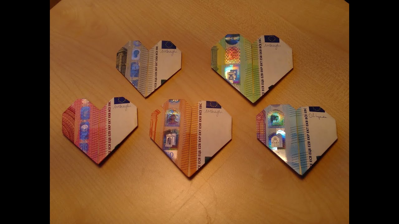 Herz 50 Euro Schein falten - Einfache Anleitung - Variante 3