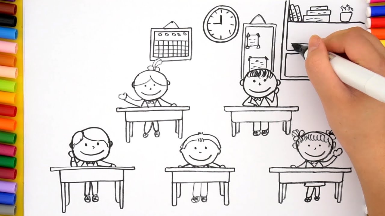 How To Draw Classroom For Kids - Learn Colors and Coloring Pages ...