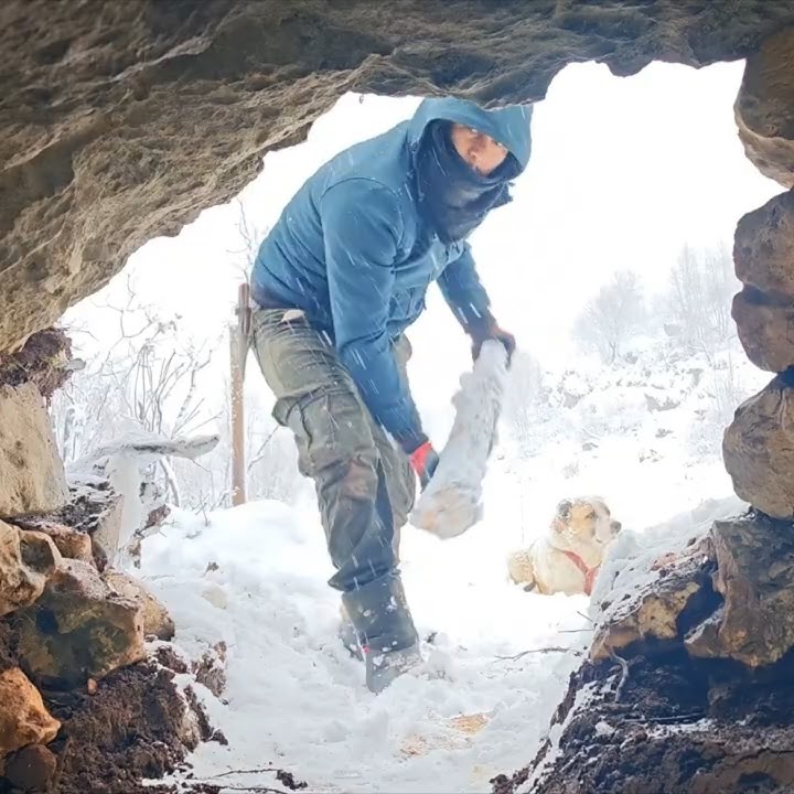 Snowstorm winter camp underrock - Bushcraft survival shelter  #survival #camping #nature