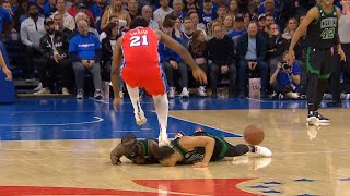 Joel Embiid accidentally steps on Grant Williams head and his face slams into the ground