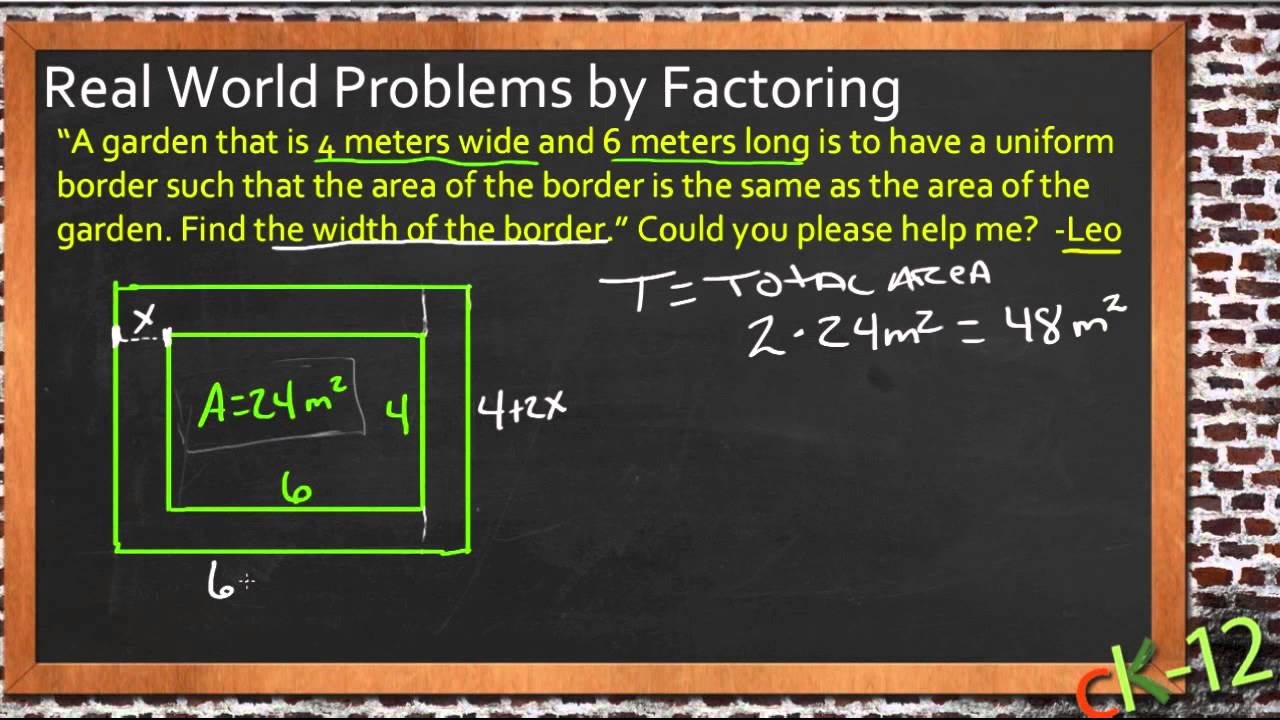 Real World Problems by Factoring: An Application (Algebra I) Intended For Factoring Polynomials Worksheet Answers