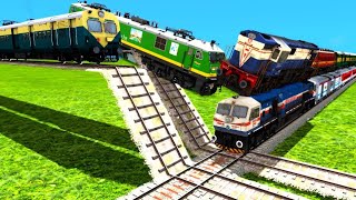 FULL SPEED WAG 9 HITS THE MULTIPLE INDIAN TRAINS FROM HIGH TO DOWN RAILWAY TRACKS|🔺 Train Simulator|