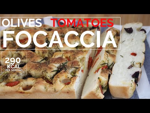 Focaccia bread recipe - bread with olives, tomatoes - طريقه سهله لعمل خبز الفوكاتشا مع الزعتر