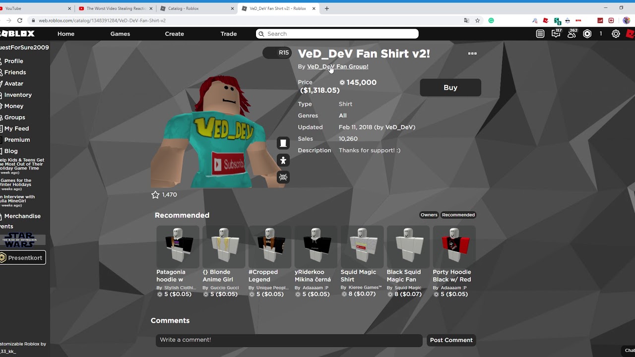 Yay I Can Finally Buy Ved Dev S New Fan Shirt Oh It Costs - ved dev roblox shirt