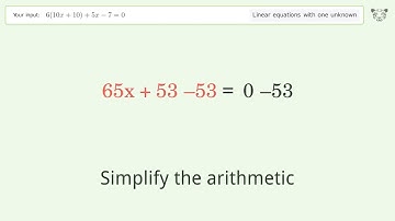 Solve 6(10x+10)+5x-7=0: Linear Equation Video Solution | Tiger Algebra
