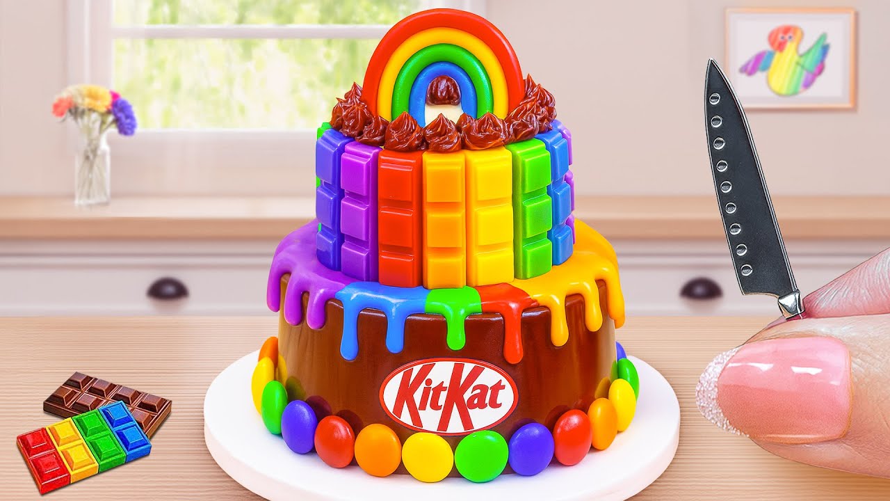 Lovely Mini Rainbow Cake Decorating With KitKat 🌈Colorful Miniature Cake Dessert Ideas