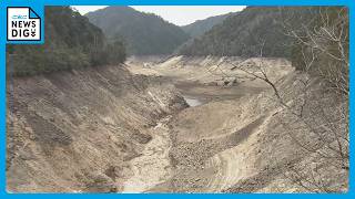 Water storage rate at Ure Dam in Shinshiro City, Aichi Prefecture, is now at 5.3%, compared with ...