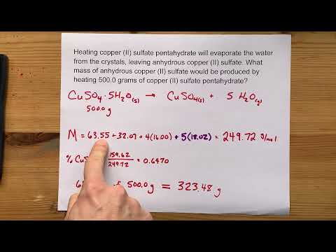 فيديو: ما هي النسبة المئوية الكتلية للماء في الهيدرات CuSO4 5h2o؟