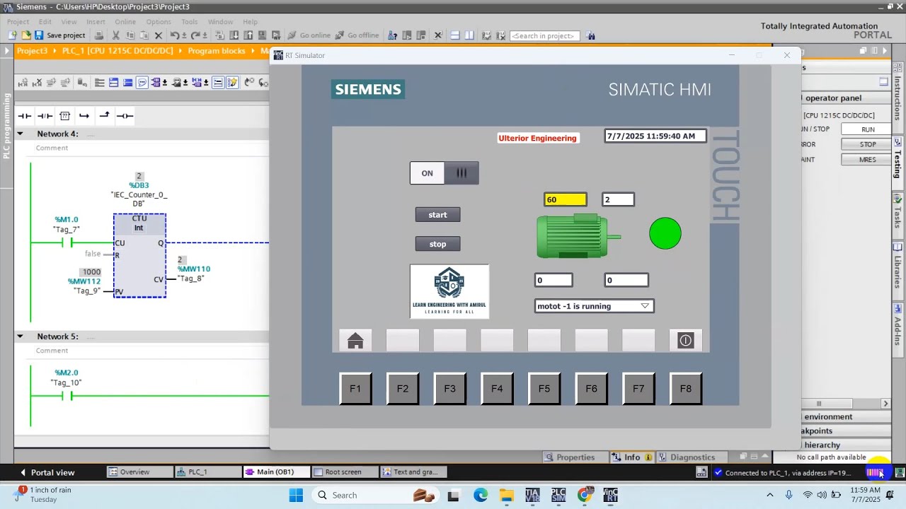 TIA Portal এ ON/OFF Switch Control | HMI Button দিয়ে Motor ON/OFF ...