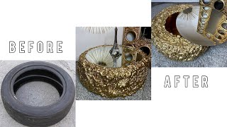 DONT THROW AWAY THAT OLD TIRE !! TURN IT INTO A COFFEE TABLE! DIY COFFEE TABLE GREAT STUFF FOAM DIY