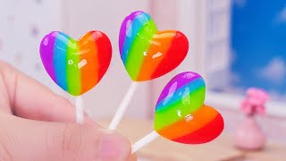 Wonderful Miniature Rainbow Heart Lollipop Tutorial - Mini Fruits Lollipop Recipe | Mini Bakery