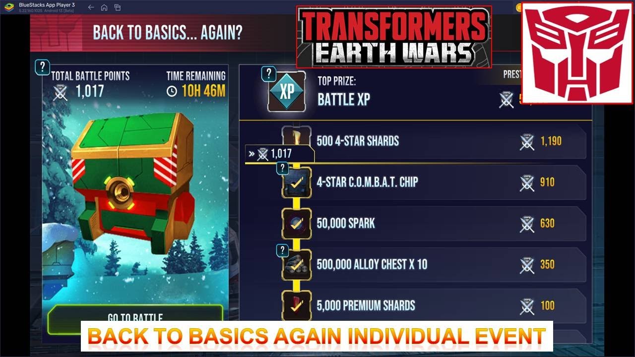 [*/\*] Transformers Earth Wars - Back To Basics... Again Special Event - Total 1,017 Battle Points