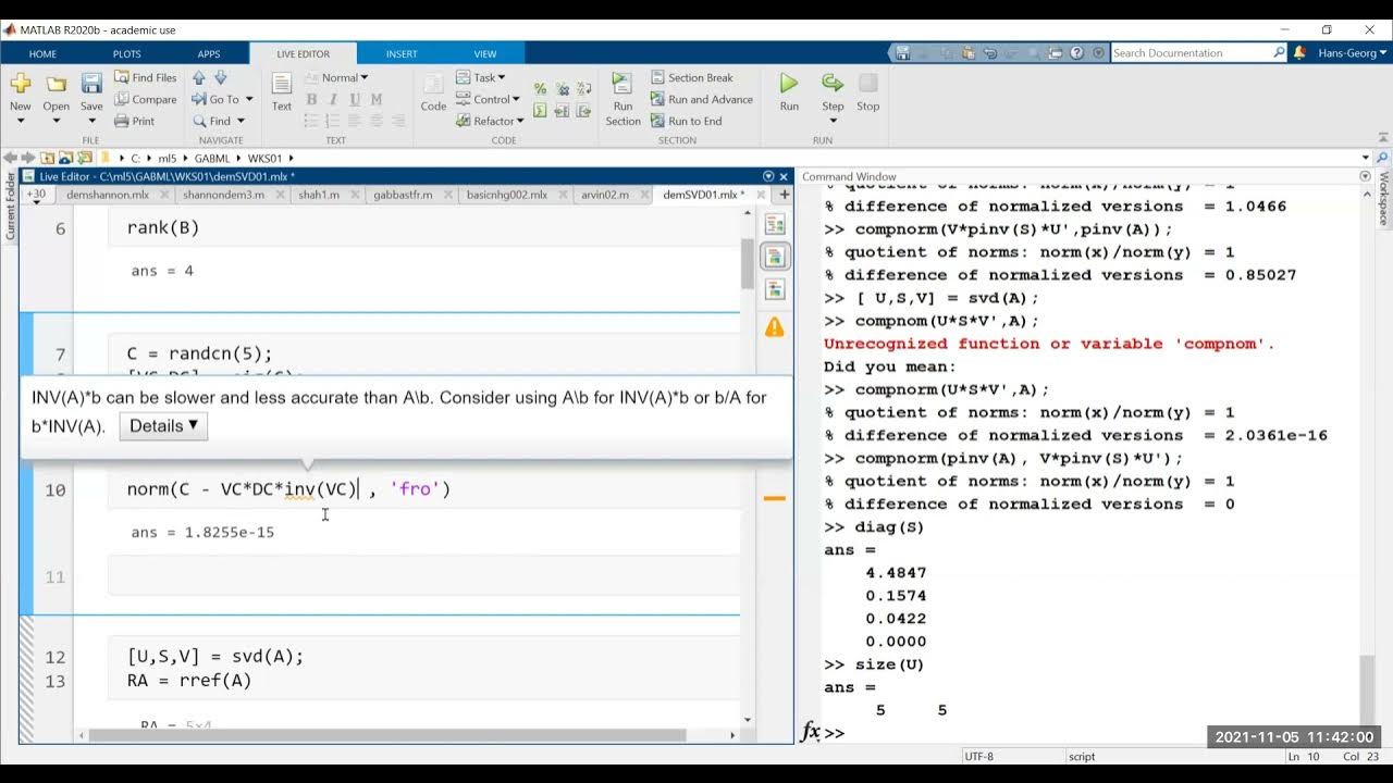 SVD and PINV, a MATLAB demo - YouTube