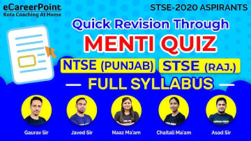 Menti-Quiz NTSE Punjab | STSE Rajasthan | All Faculty | Class 9 & 10 | Career Point - NTSE