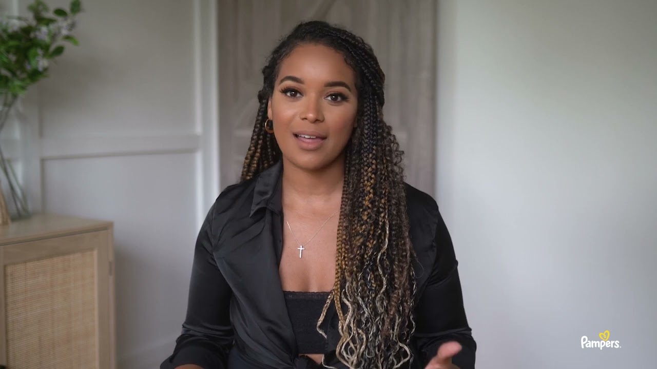 An interview portrait from Pampers’ Black Maternal Health film, with Pampers branding.