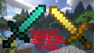 Minecraft Diamond and Gold Swords 3D Model ~Preview | Blender 3.1