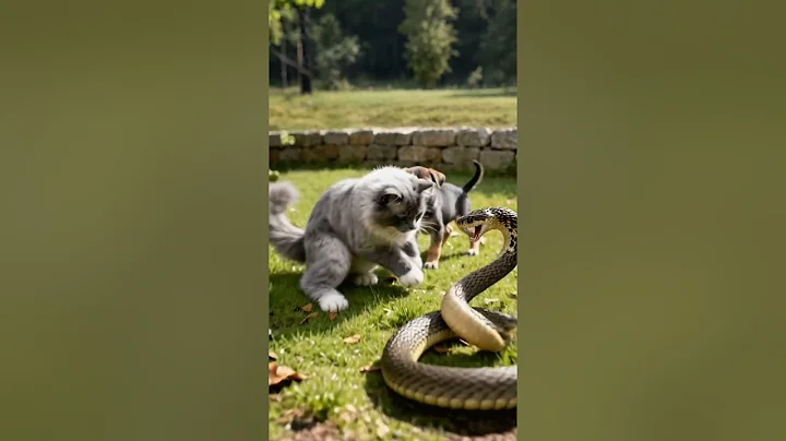 Watch the video about Ragdoll cat and puppy dodge a surprise python attack! 🐱🐶🐍😱 #ragdollcat #puppy #shorts #ai #animals