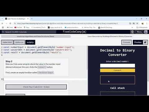 Learn Recursion by Building a Decimal to Binary Converter  Step 2   freeCodeCamp.org