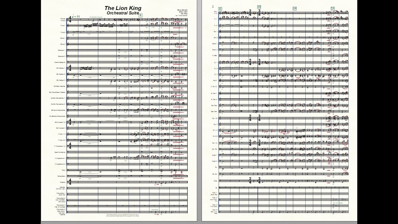 The Lion King Orchestral Suite Concert Band arr. Franz Bader