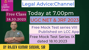 Free Mock Test series.Part -VIIIth..Law..Ugc net & JRF/SET Exam. DEC 2023 by R.K. Singhal Sir.