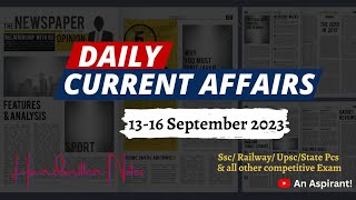 16th-13th September 2023 || Daily current affairs || Handwritten notes || An Aspirant !