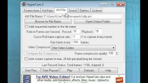 How to change the video codec on hypercam