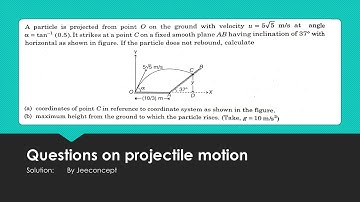 A particle is projected from point O on the ground with velocity u = 5√5 m/s at angle