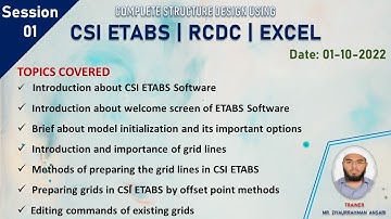 ETABS + RCDC + EXCEL (Live Session Day - 01) | 1st October 2022 | Batch 10 I ETABS Training