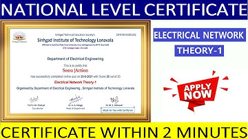 National Level  Electrical Network Theory Certificate | Free Certificate Within 2 Minutes