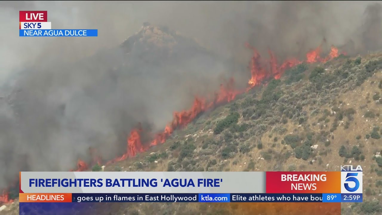 Crews battle brush fire near Agua Dulce - YouTube